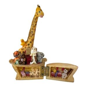 Noah's Ark Figurine Hinged Opens to Animals Resin Box Miniature Bible 4.75"